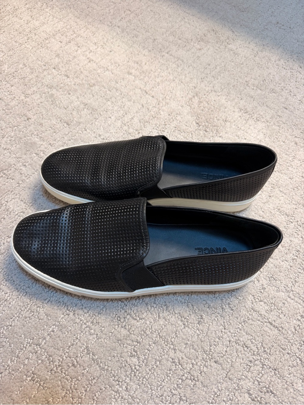 Vince Black Perforated Leather Slip-On Sneakers with White Sole